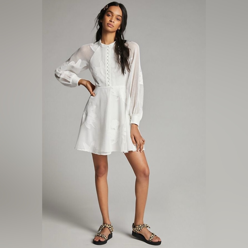 Anthropologie White Sheer Sleeve Dress